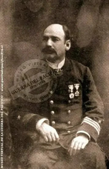 Capitán de Corbeta Miguel Gaona Yáñez Dirigió desembarco y ocupación de Iquique. Participó en el Combate de Angamos y el bombardeo de Arica.