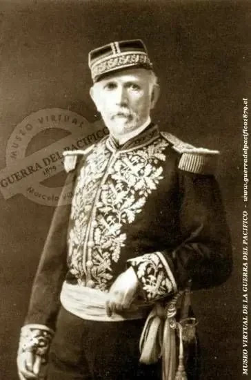 Ministro de Guerra y Marina Coronel Cornelio Saavedra Rodríguez (1823-1891) Secretario de esta cartera hasta estallar la guerra, asumiendo a continuación como Comandante en Jefe del Ejército del Centro